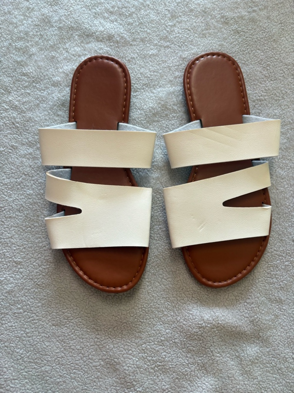 White Double Strap Slide Sandals EU 37 US 6.5 7 Minimal Chic New